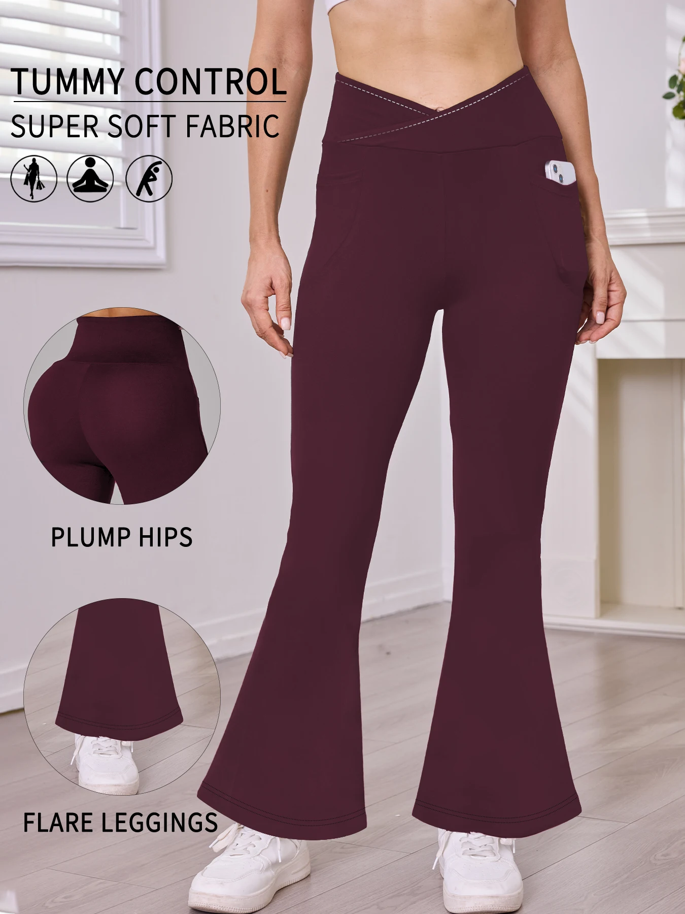 

Женские супермягкие расклешенные леггинсы с высокой талией и карманами, расклешенные брюки для йоги с контролем живота