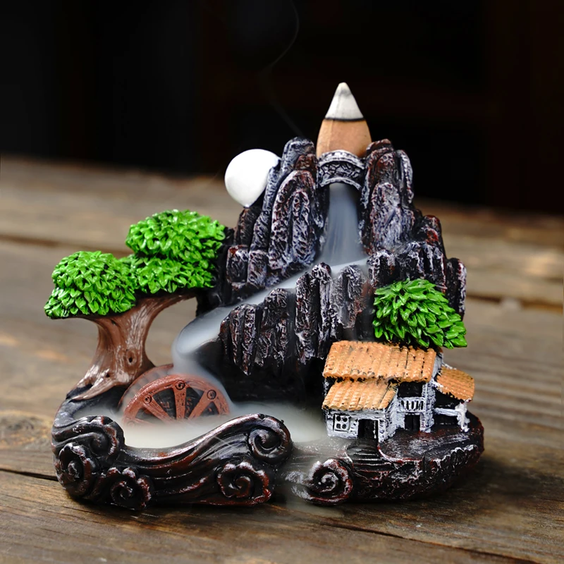 Resin Alpine Flowing Water Aromatherapy Furnace Ornamental Sandalwood Creative Rockery Backflow Incense Furnace, Home Decoration