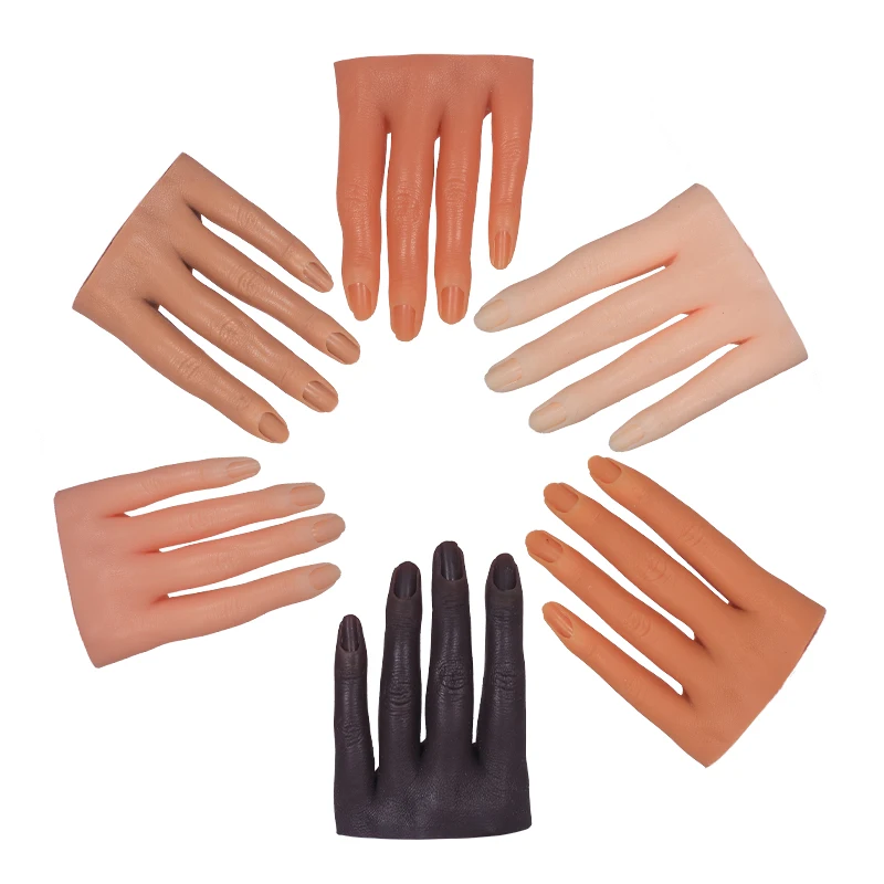 Inserted Silicone Four Fingers Hand for Nails Simulation Female Nail Training Hand for Manicure Practice