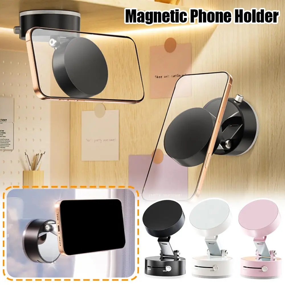 Double-sided Strong Magnetic Mobile Phone Holder Lazy Adsorption Fashionable Vacuum Storage Rack Foldable Blossom Pink Cher M6W3