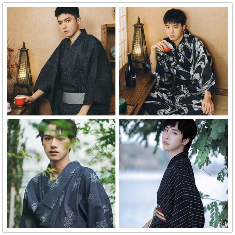 

Японское традиционное самурайское кимоно для мужчин, купальный халат юката, Hekoobi, свободная одежда для сауны, домашняя одежда, длинное платье с поясом, костюм для косплея