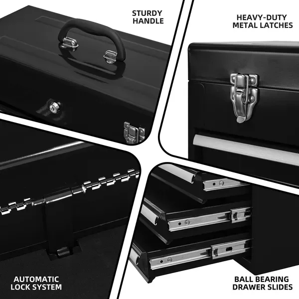 

Metal Tool Box with 4 Drawers Portable Steel Tool Chest with Metal Cylinder Lock and Closure, Liner, Powder coating, suitable