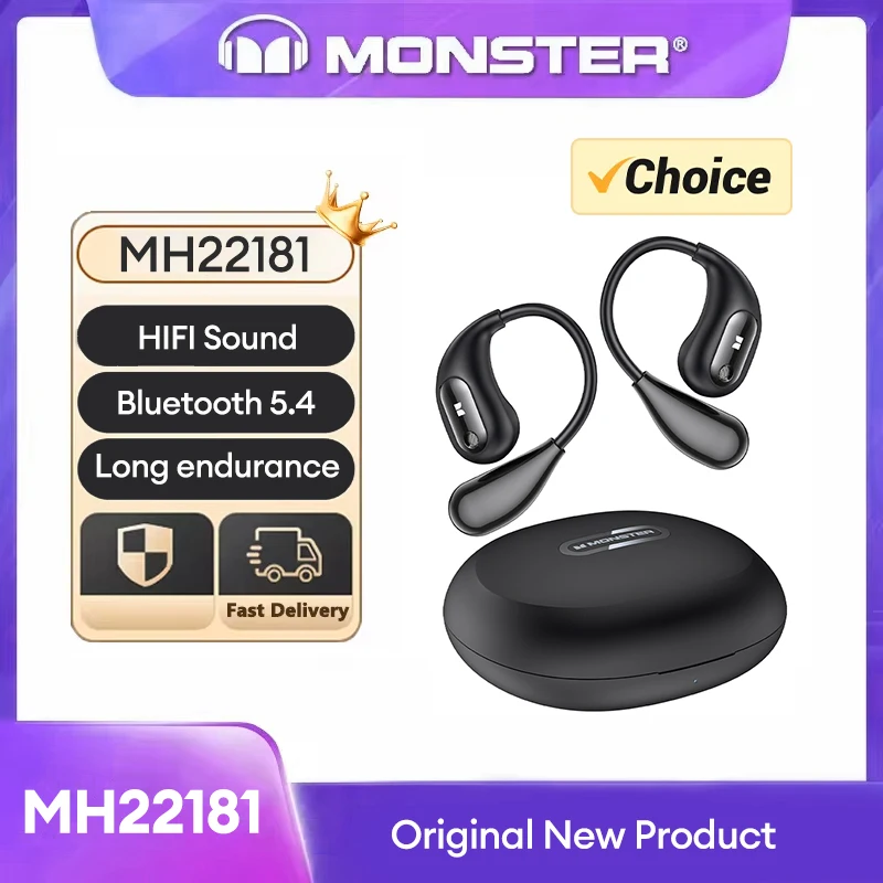 

Monster MH22181 Bluetooth 5.4 Earphone OWS Wireless Headphones Long Battery Life Sport Waterproof Headsets extra bass with mic