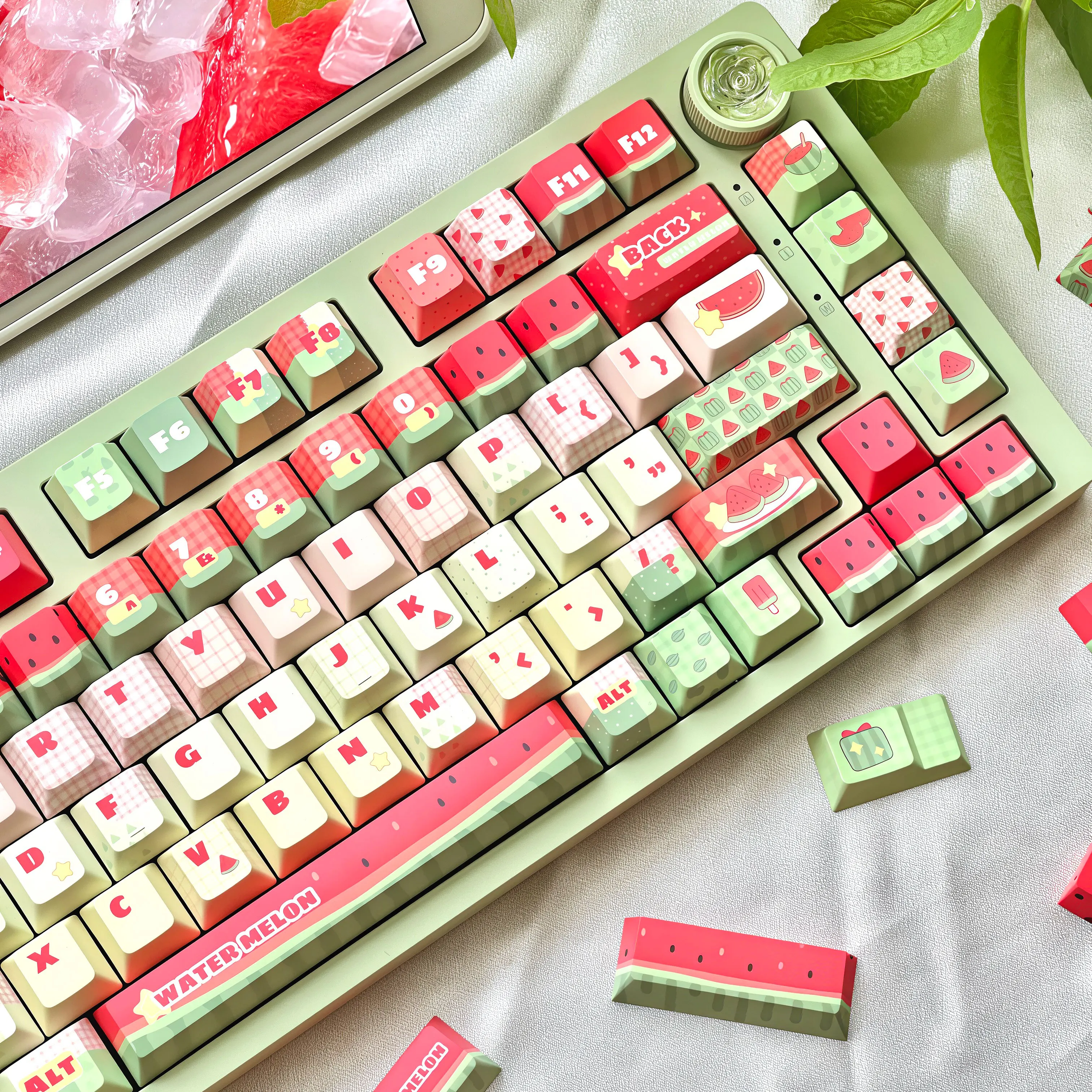 MAIMOOO Keycaps for Leisurely Melon Summer Mechanical Keyboard PBT CHERRY  MOA Cute Summer Watermelon Keycaps