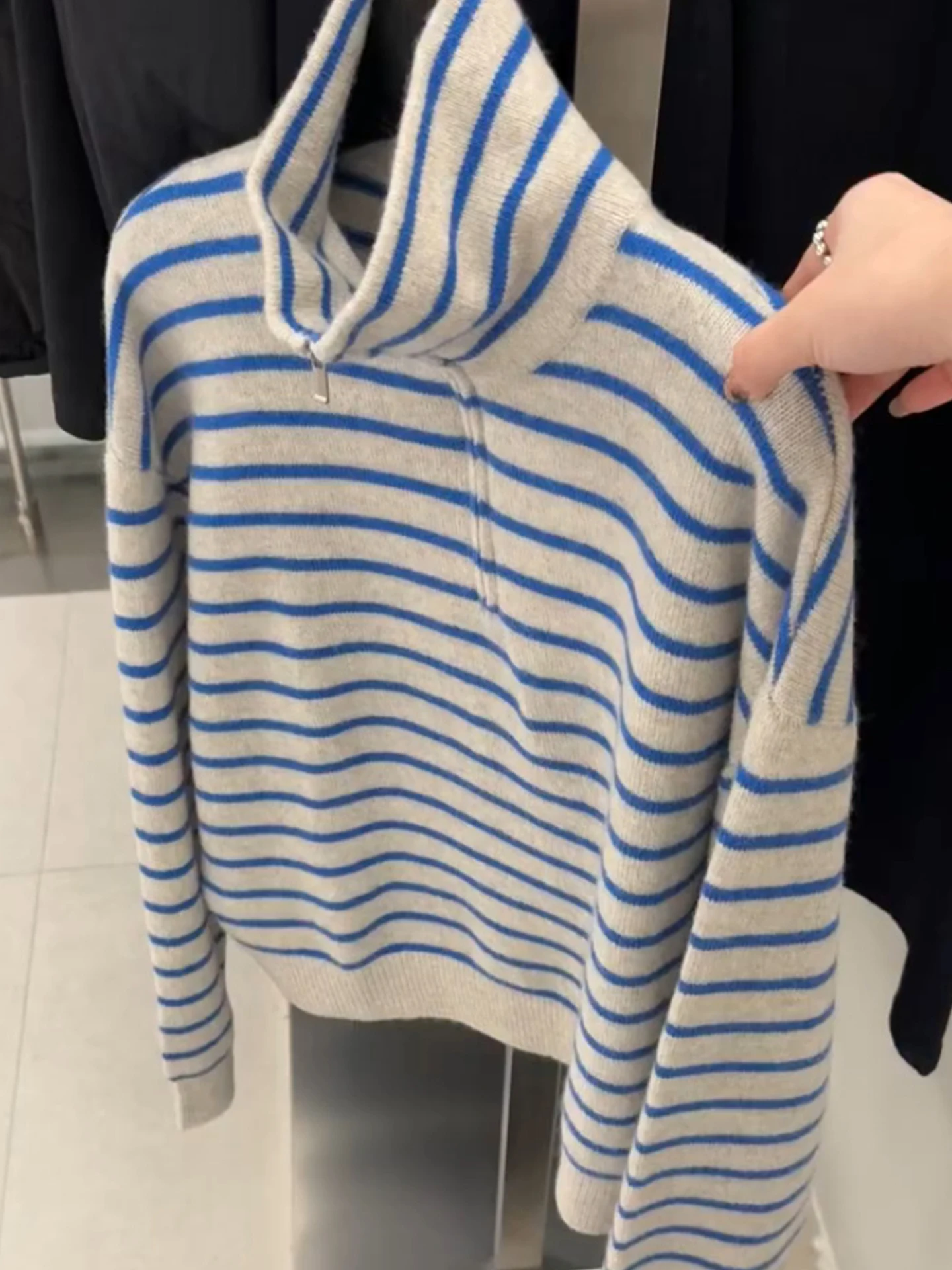 

Striped Knit Sweater f Zip Long Sve Women's Faion Autumn Clothes Aosphere Simple Color Blo High End Camere Sweater