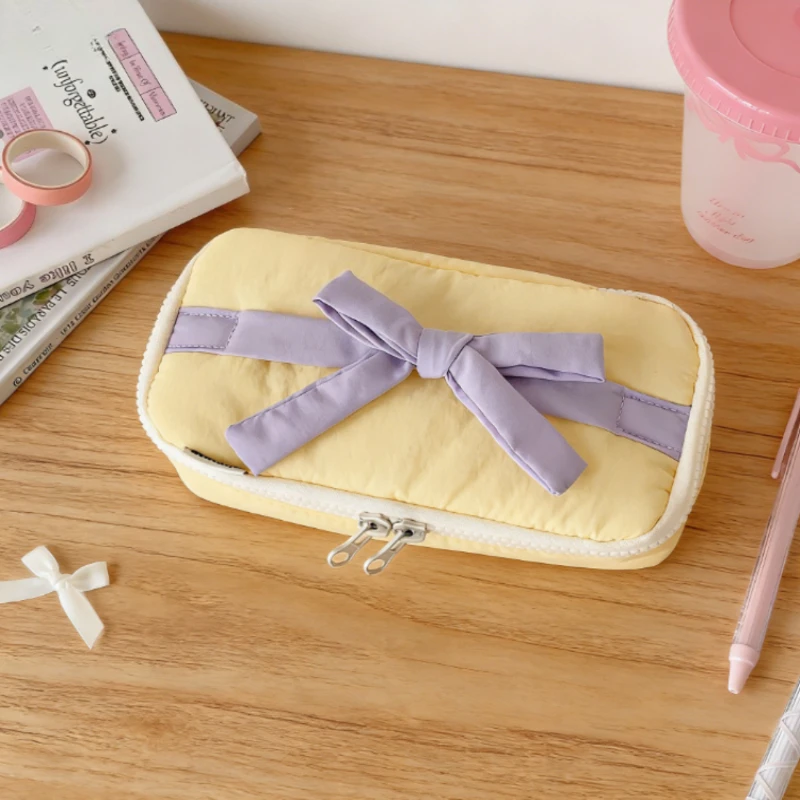 Weiches Stoff-Federmäppchen für Schüler, Einfache Schleifen-Aufbewahrungstasche, DIY-Tagebuch-Tasche, Schreibtisch-Aufbewahrungstasche, Praktische Schreibwaren-Taschen