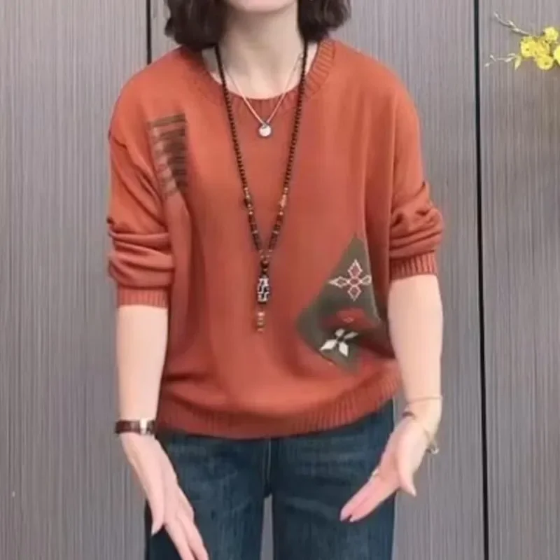 Autumn Women's Pullover Round Neck Plaid Screw Thread Geometric Shape Long Sleeve Sweater Knitted Casual Fashion Tops E4703