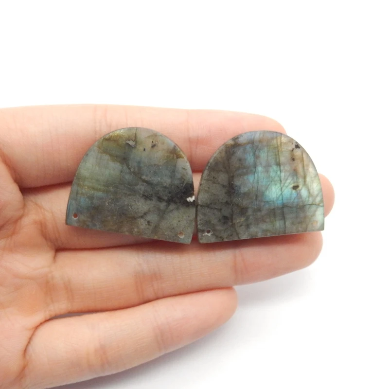 Natural Labradorite Blue Flash Semicircle Double Holes Earring Beads 25x30x3mm 10.3g DIY Gemstone Accessories for Women