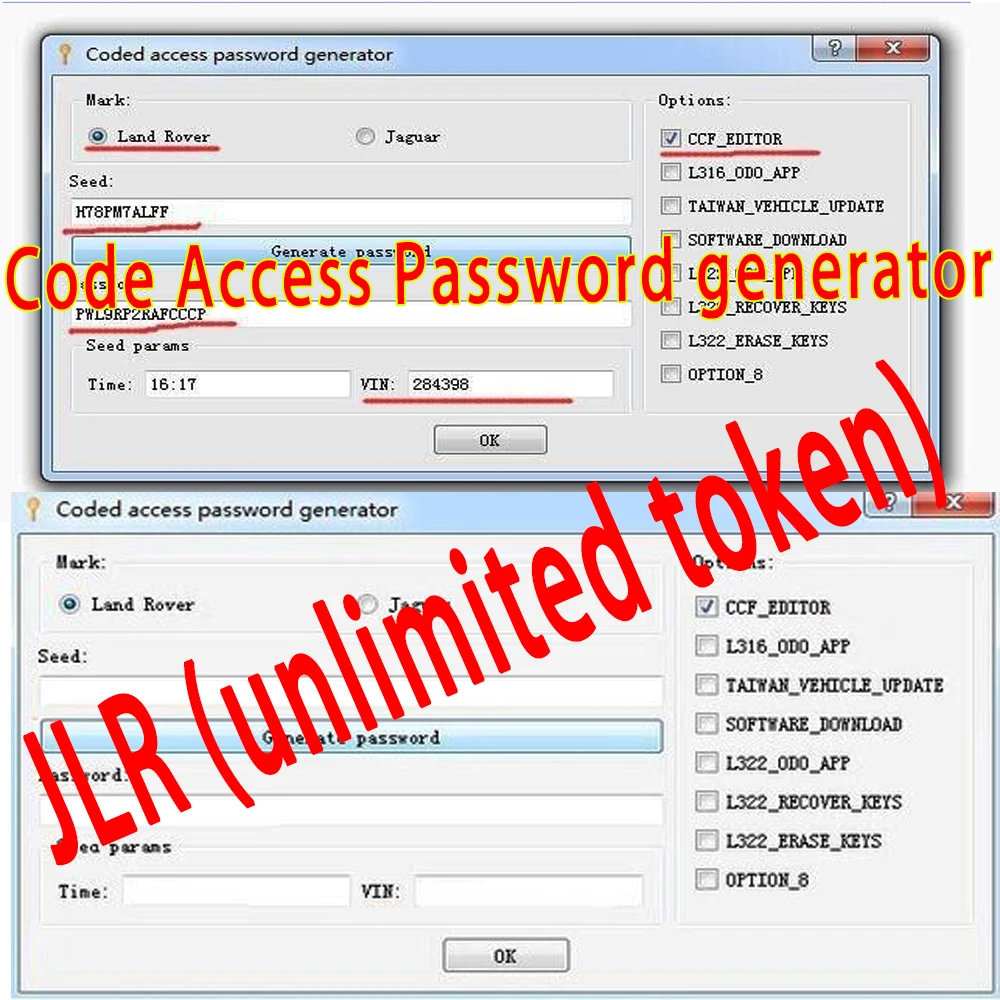 JLR Code Access Password Generator (unlimited token) FOR (1PC)