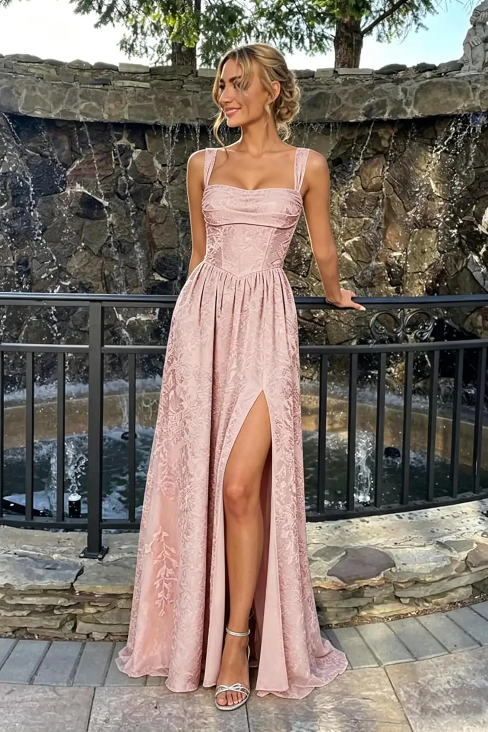 

Floral Satin Bridesmaid Dresses A Line Corset Formal Wedding Guest Dress Evening Gown Formal Dress Women Elegant Prom Dresses