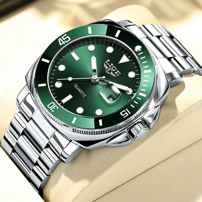 ساعات LIGE للرجال من أفضل العلامات التجارية الفاخرة ساعة غواص للرجال موضة الأعمال العسكرية الرياضية مقاوم للماء كوارتز ساعة اليد Montre Homme