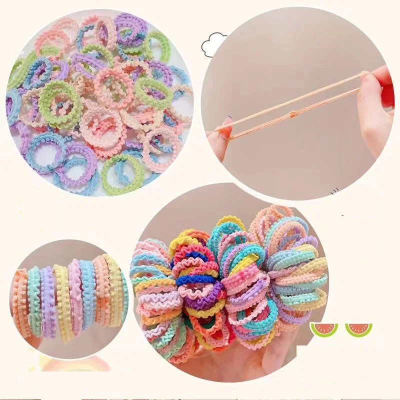 ncmama 50/100Pcs Girls Fashion Colorful Pleated Hair Bands For Girl Child Ponytail Holder Hair Tie Rubber Bands Kids Accessories