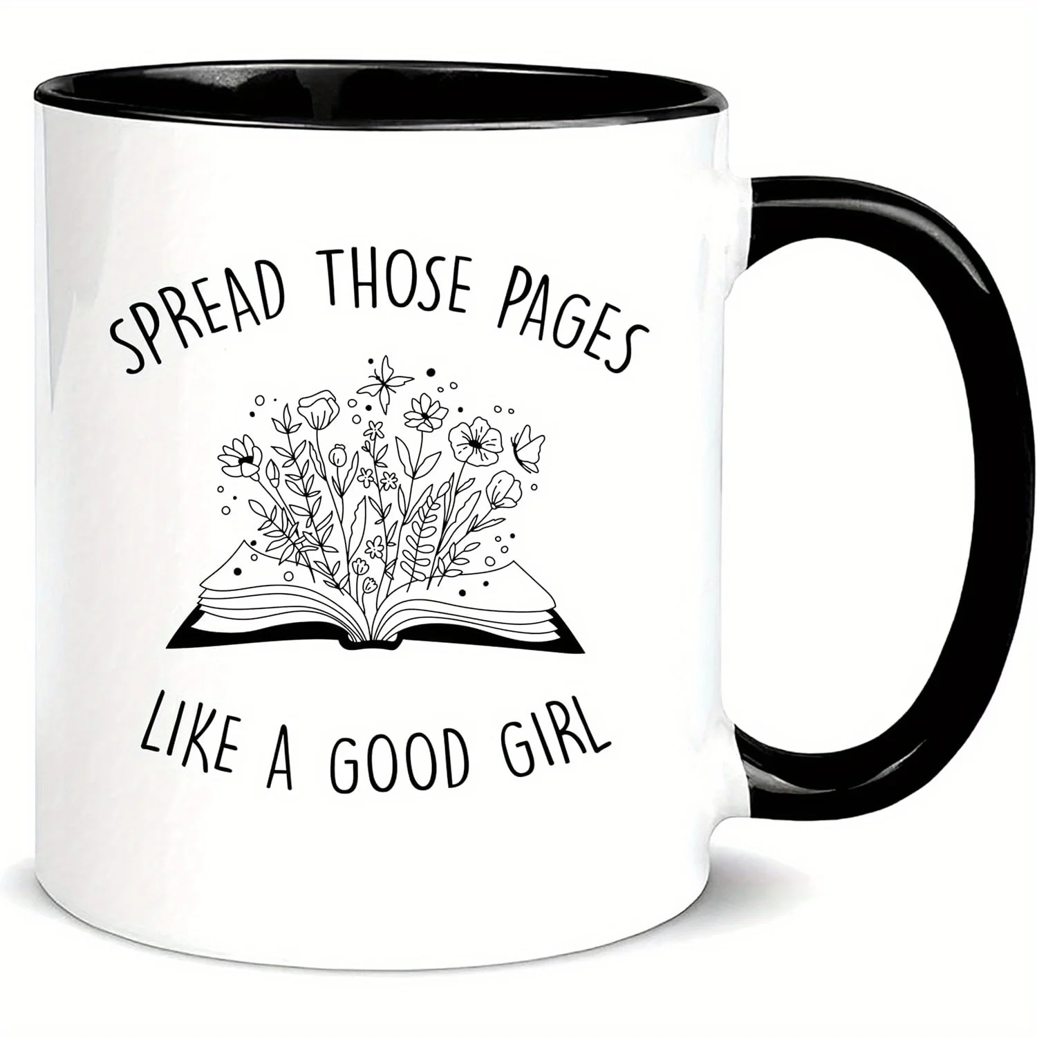 

Funny "Spread Those Pages Like a Good Girl" Book Lover Mug - 11oz Ceramic Coffee & Tea Cup with Floral Design, Microwave Safe &