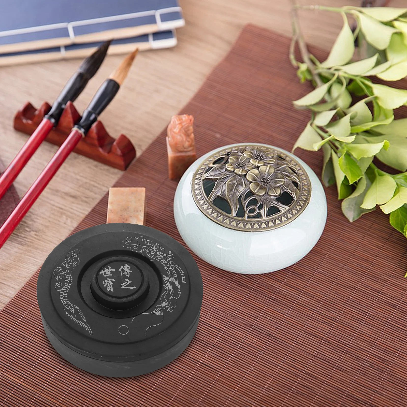 

5 Inch Portable Chinese Calligraphy Inkstone Vintage Ink Slab Smooth Surface for Writing Drawing Traditional Inkstone Supplies