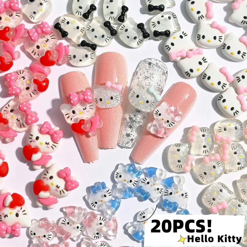 20 Stück Kawaii Sanrio Hello Kitty Nagel Charms Y2K Cartoon Maniküre Kunst Bastelbedarf DIY Handyhülle Haarnadel Nageldekoration Charm