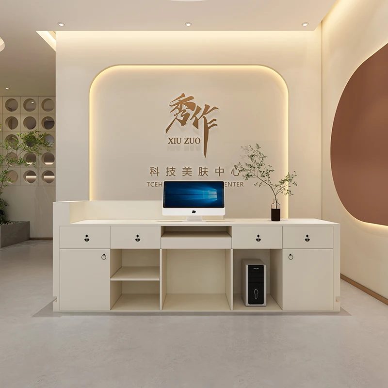 Front Desk Reception Counter Clothes Luxury Cosmetics Reseption Hairdresser Bar Furniture Armable Podium Spa Table Exhibitor