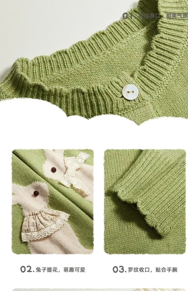 OLEKID Kinder Mädchen Gestrickter Jacquard-Cardigan Herbst 2-8 Jahre Mädchen Kaninchen-Spitzenpullover Mantel Kleinkind Mädchen Blumen-Strickwaren – Detail 10