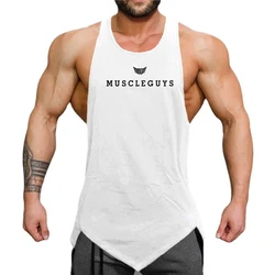 Summer Casual Sleeveless Vests Gym Bodybuilding Training Tank Tops Mens Fitness Muscle Singlets Cotton Breathable Loose Shirts