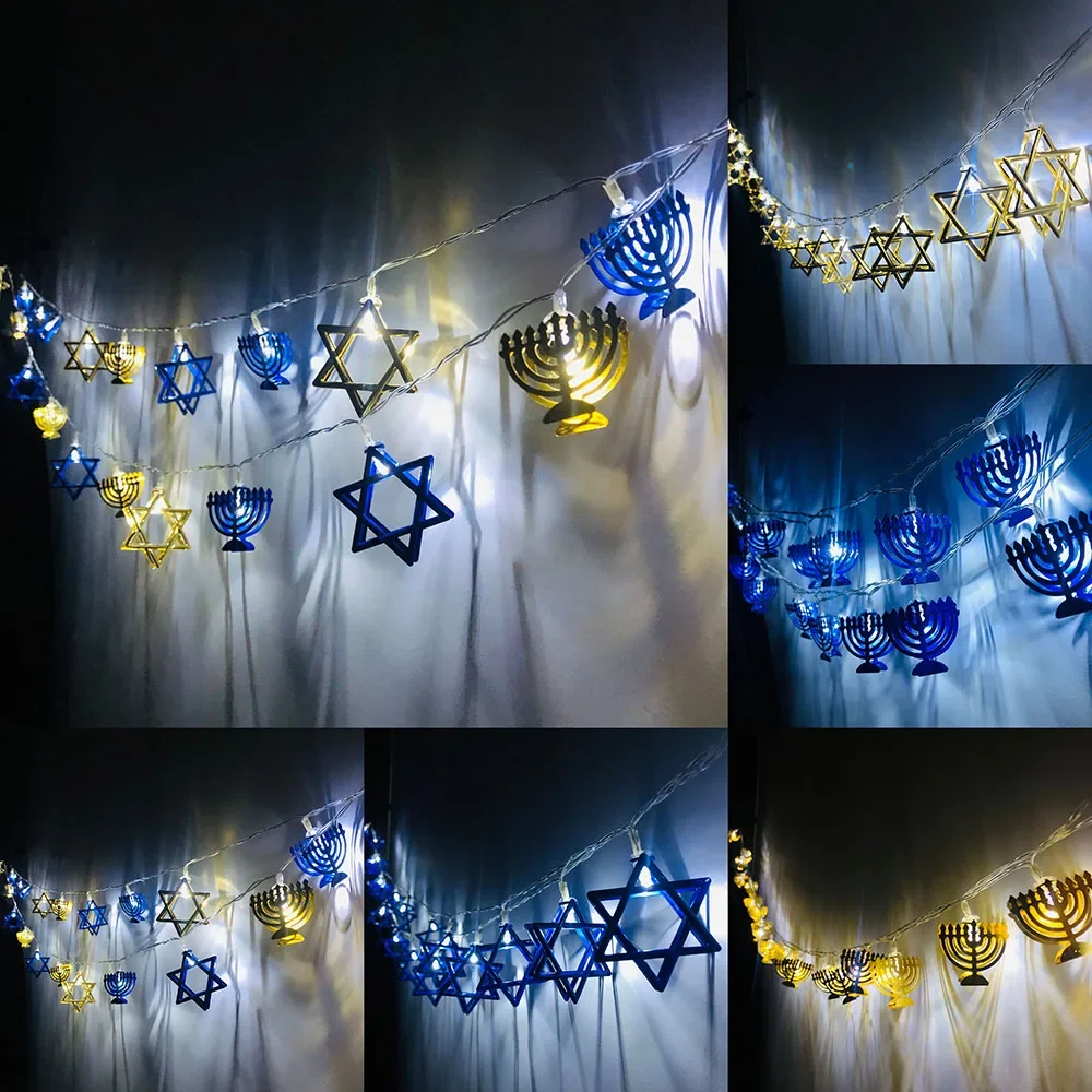 1.65m 10LED Hanukkah Theme String Light ห้องนอนสวนแขวนเทียนแสงเครื่องประดับสําหรับชาวยิว Happy Hanukkah Party Decor