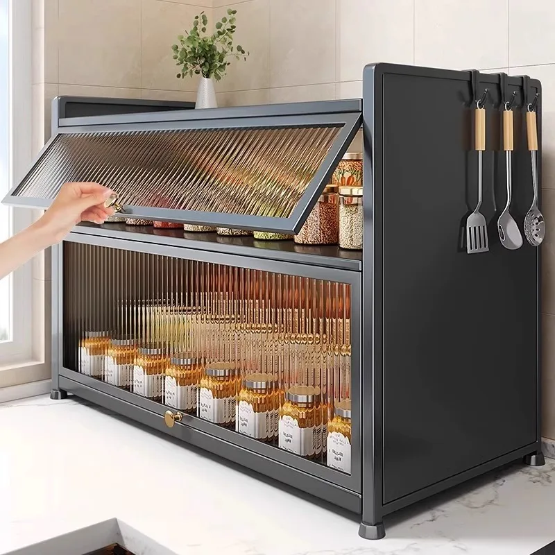 

Kitchen rack with door, put oil, salt, sauce and vinegar seasoning storage box, household multi-functional dust-proof