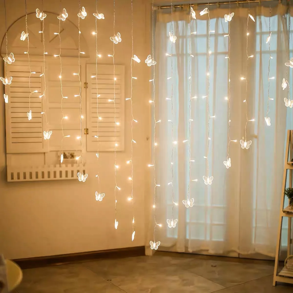 Cadena de luces LED con forma de estrella, cortina con forma de corazón de amor, luces de hadas para dormitorio, fiesta de cumpleaños, Navidad, boda