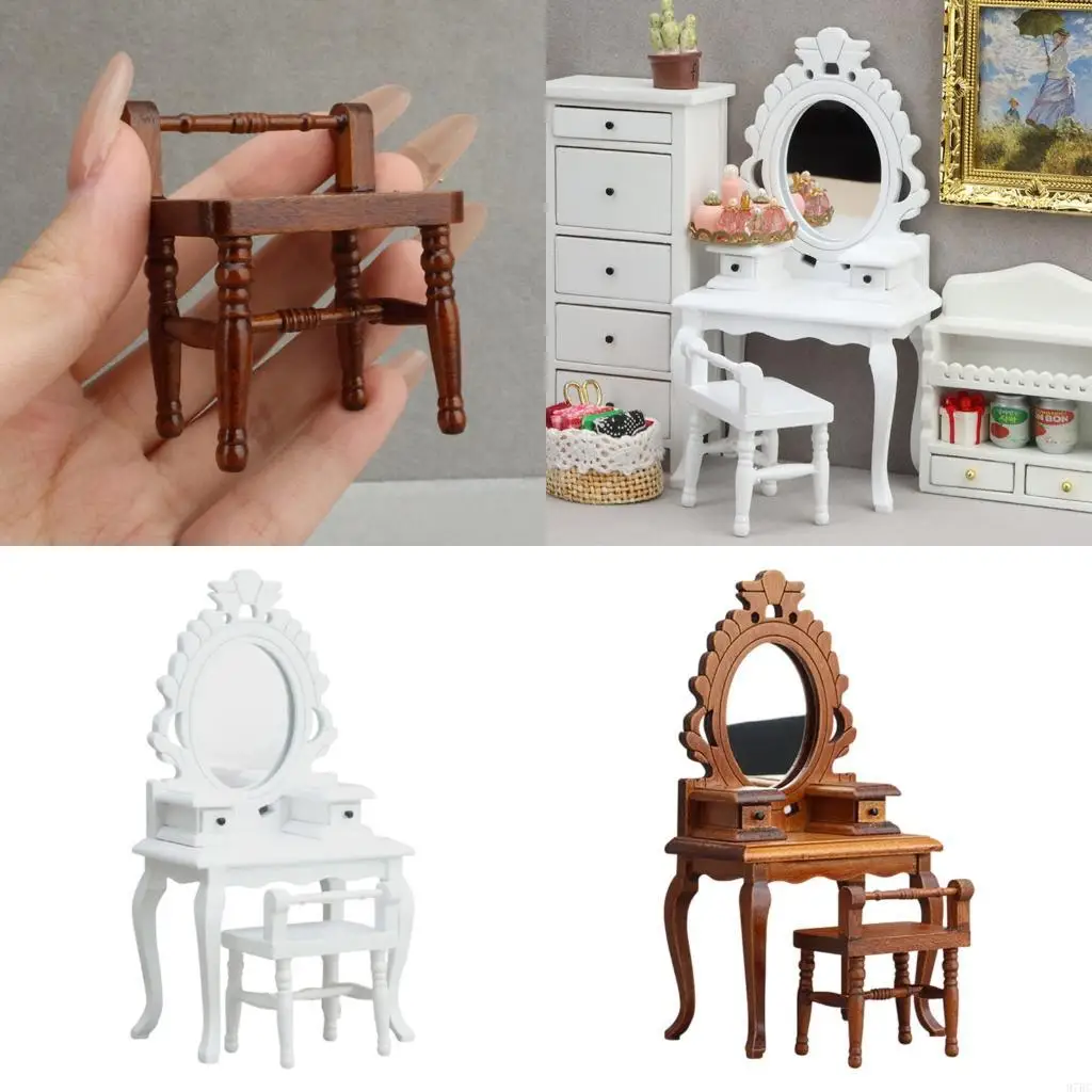 

97BC Artisanal Miniature Traditional Dressing Table Set For 1/12 Scale Model Display Or Play