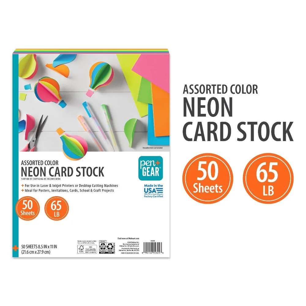 

New Neon Cardstock Paper 65 lb 50 Sheets 8.5 x 11 Bright Assorted Colorful Card Stock for DIY Crafts Scrapbooking Invitations