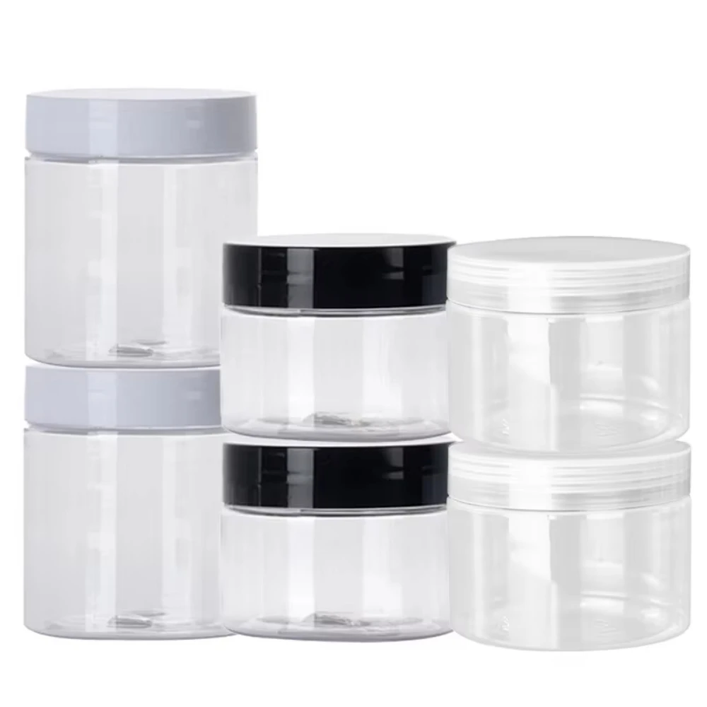 12 Uds. Tarro y tapas de plástico transparente de 50/100/150/200/250ml, tarro de crema cosmética para el cuidado de la piel, juego de viaje, botellas rellenables, tarros de almacenamiento
