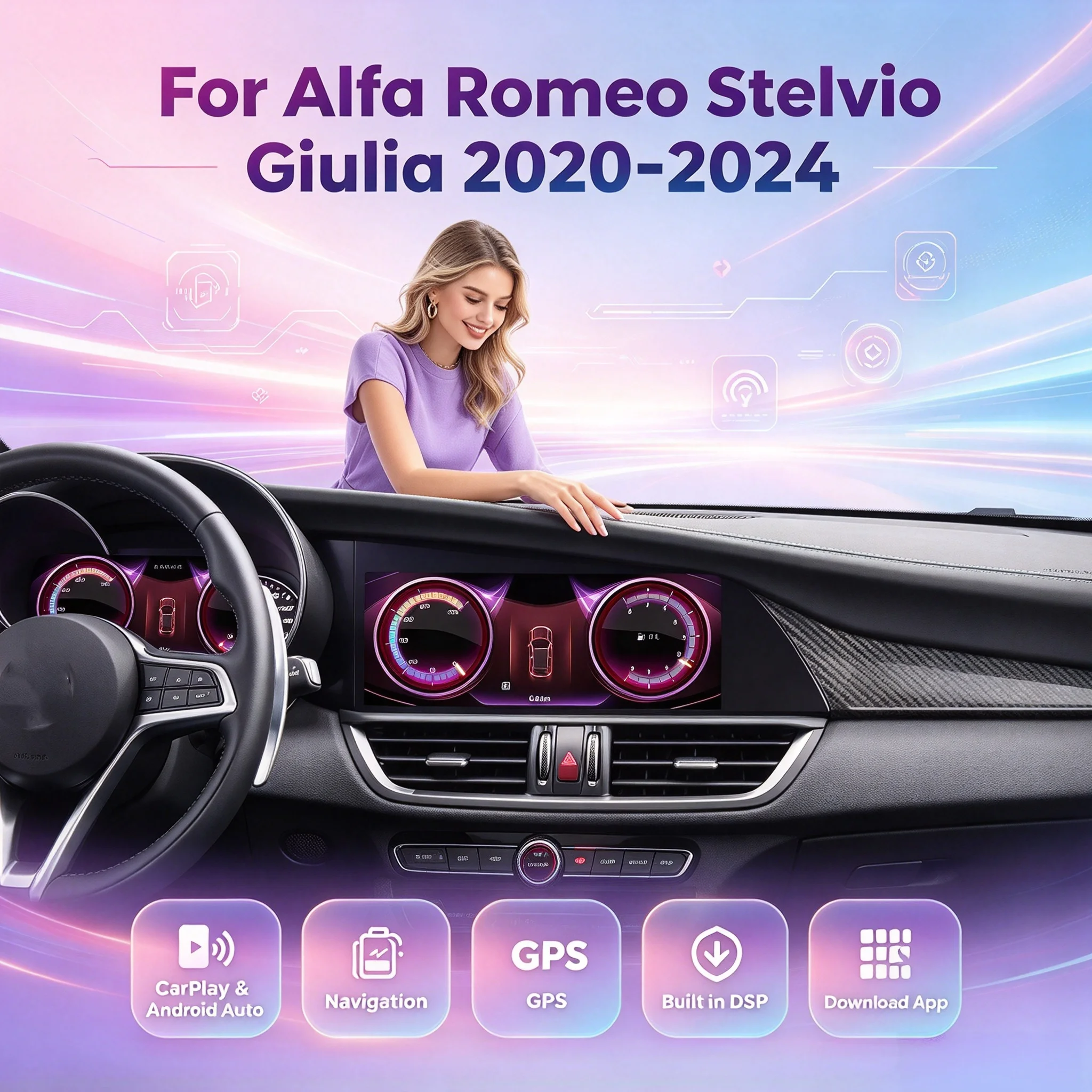 10.25inch Android Carplay For Alfa Romeo Stelvio Giulia 2020-2024 GPS Navigation Car Radio Multimedia Video Player Audio Stereo