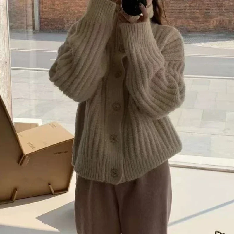 

Простые куртки, однотонная повседневная офисная одежда с длинными рукавами, зимняя водолазка, свободный кардиган, женский свитер в полоску, плотный трикотаж