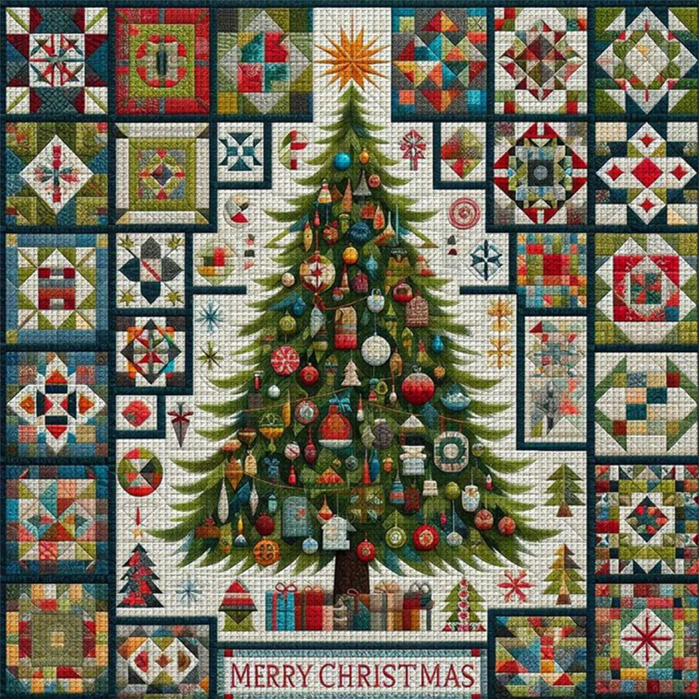 

Full Embroidery Eco-cotton Thread 14CT Counted Xmas Tree Cross Stitch 40x40cm