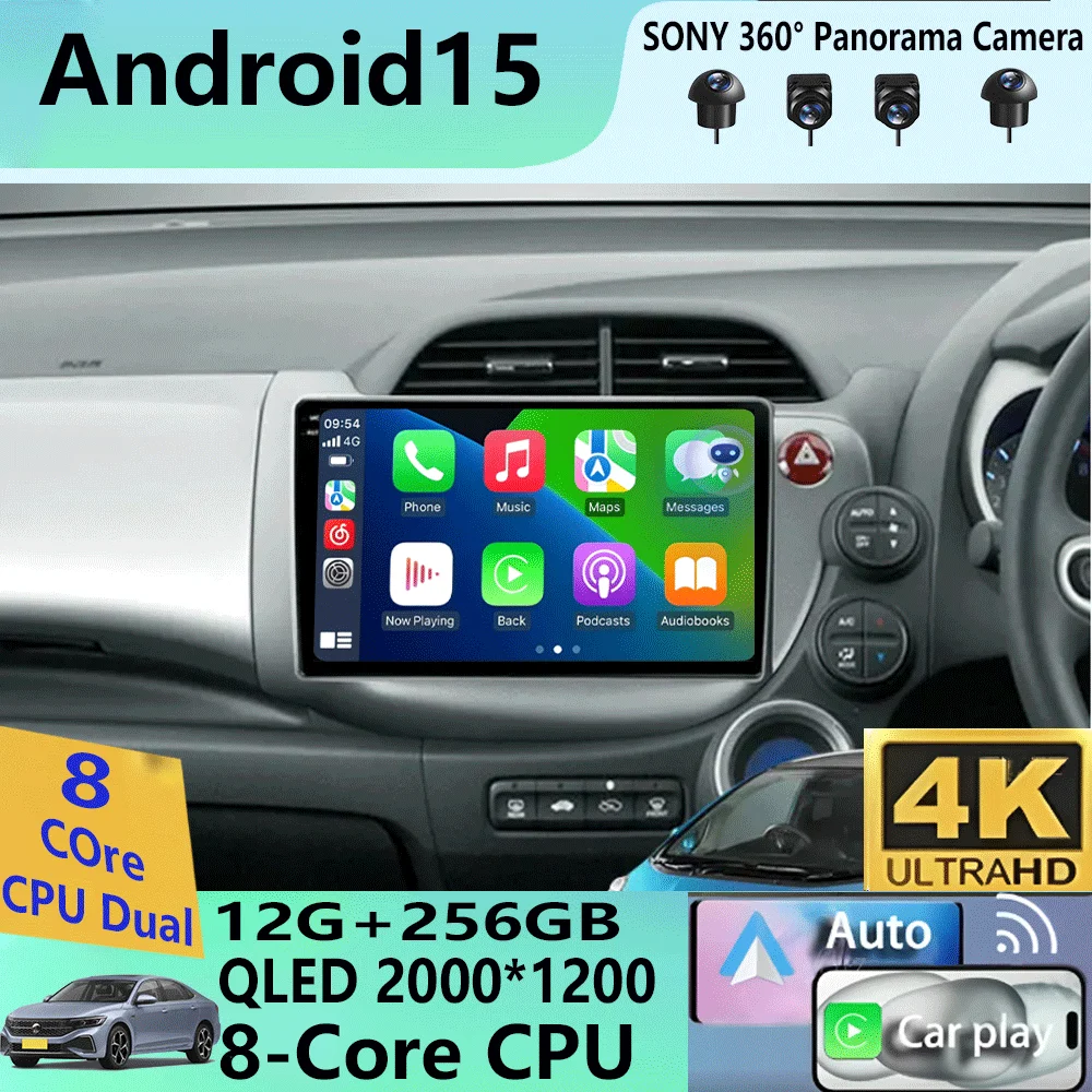 Android 15 Video Player Car Radio For Honda Jazz Fit 2007-2013 RHD Stereo Multimedia Carplay Auto GPS Navigation 2din Head Unit