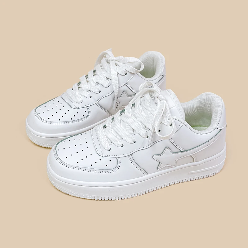 Amy and Michael 2024 New Fashion Star Sneakers Female Women Low Top White Flat Trainers Unisex Teenagers Casual Skateboard Shoes