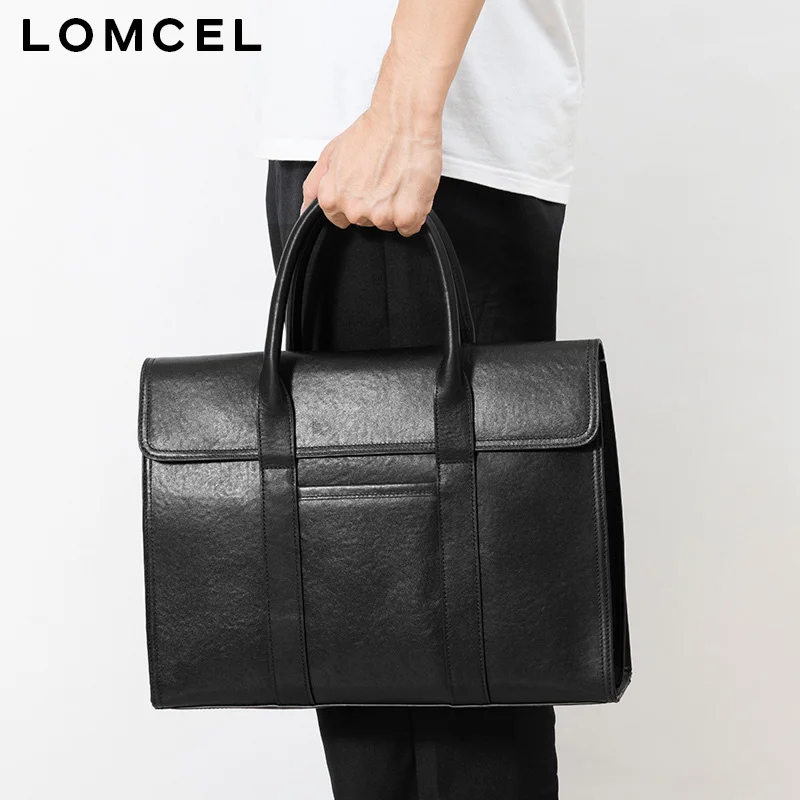 LOMCEL 66 Selling men's handbag genuine leather, business style, fashionable, 16inch computer bag, large capacity business