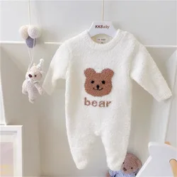 0-3T Newborn Kid Baby Boy Girl Winter Clothes Bear Print Plush Baby Romper Long Sleeve Thick Jumpsuit New Bron Cute Outfit