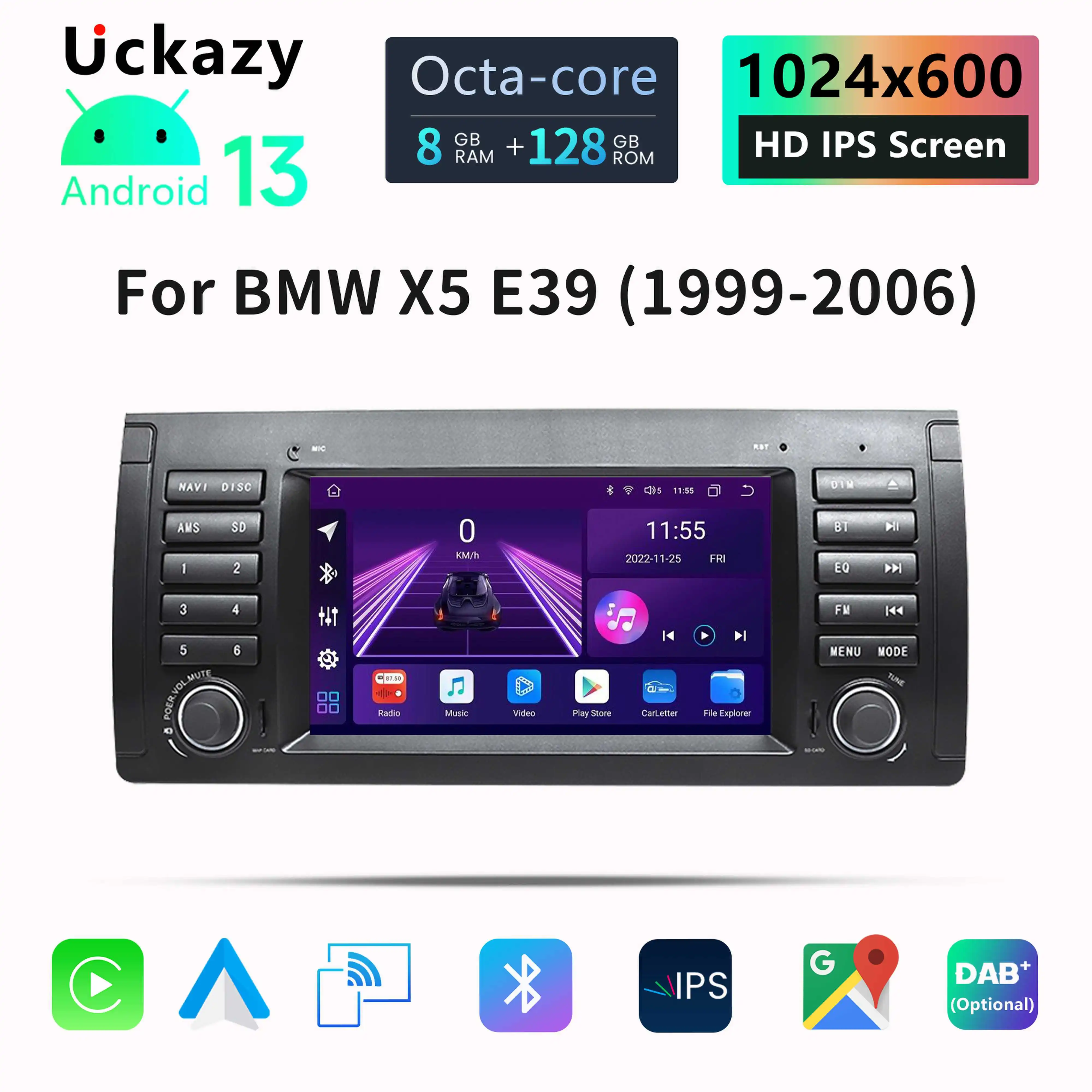 Uckazy 2 din Android 13 Car Multimedia Player For BMW X5 E53 E39 M5 1996-2003 Radio GPS Navigation Stereo Audio Head unit 4G