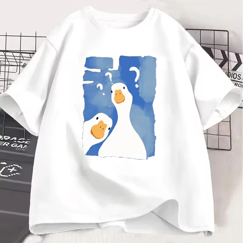

Owersized T-Shirt Funny Two Confused Ducks Print Summer Fashion T Shirt Hip Hop Unisex Cartoon Graffiti Short Sleeve Couple Tops