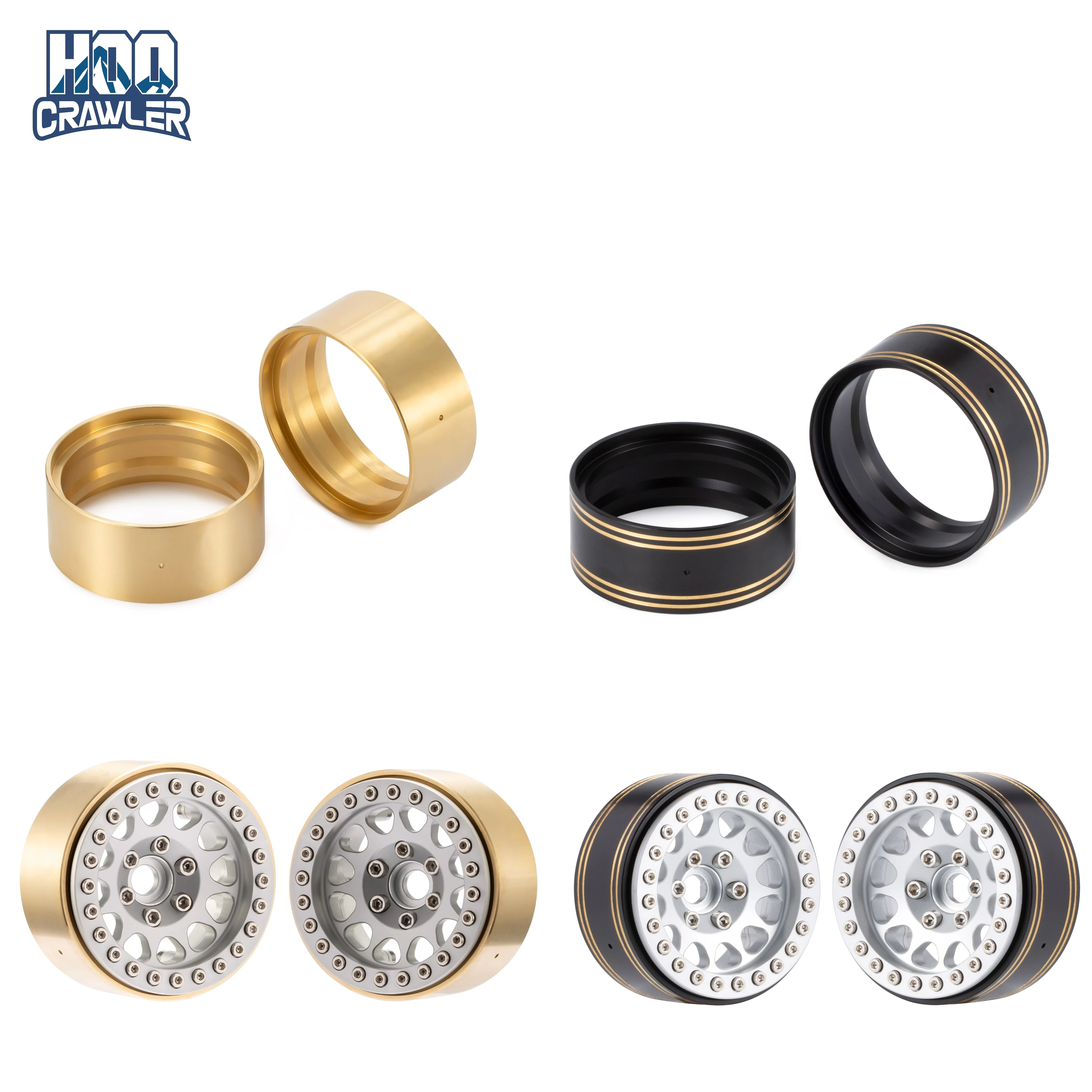 Poids de roue Beadlock en laiton de 1,9 pouce, 95g, avec anneaux de serrage internes pour 1/10 RC Rock Crawler SCX10 II 90046 D90 TRX4 Element Enduro