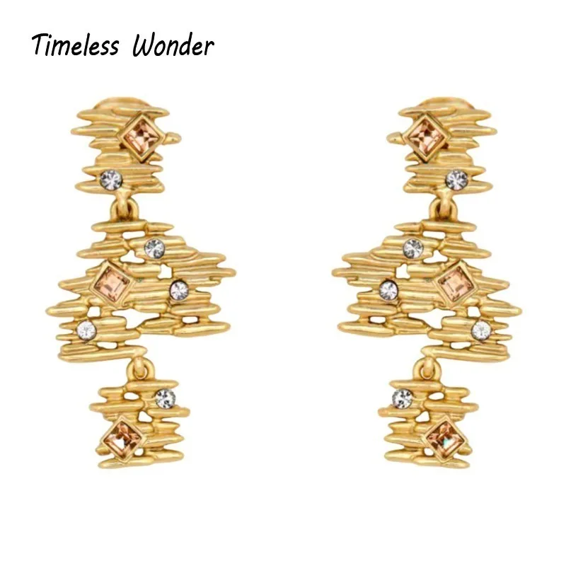 Timeless Wonder Fancy Crystal Geo Clip on Earrings for Women Designer Jewelry Runway Goth Rare Luxury Brand Statement 5155