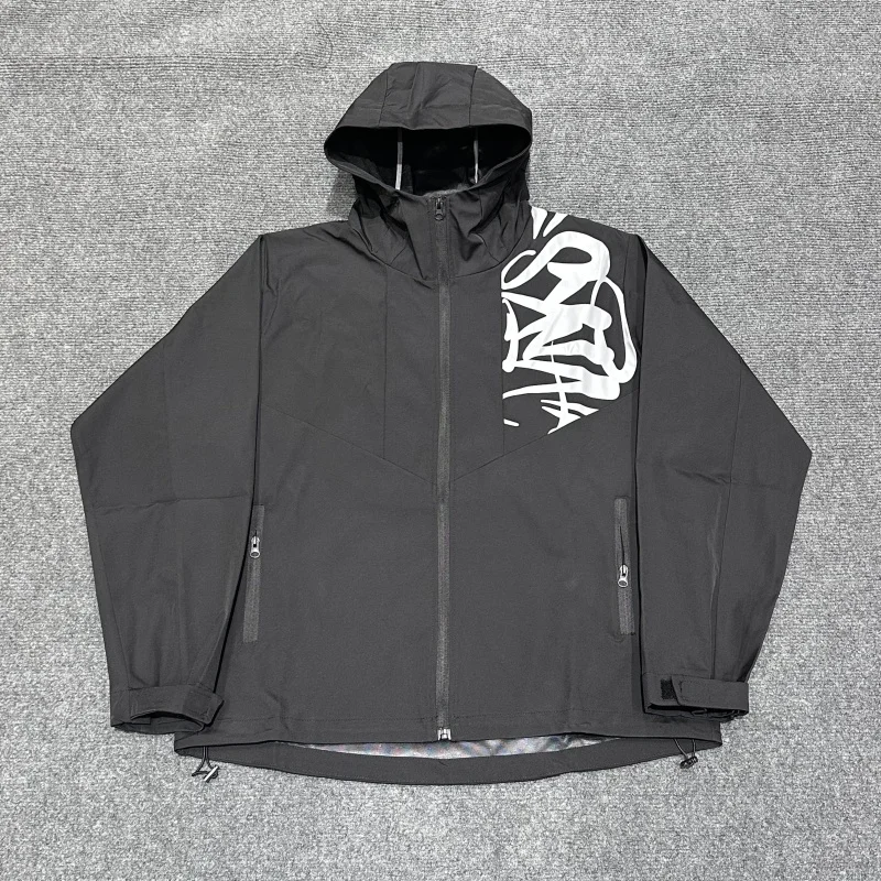 

Synaworld модная уличная спортивная повседневная тонкая куртка со светоотражающим принтом из полиэстера, мужская куртка на молнии с капюшоном