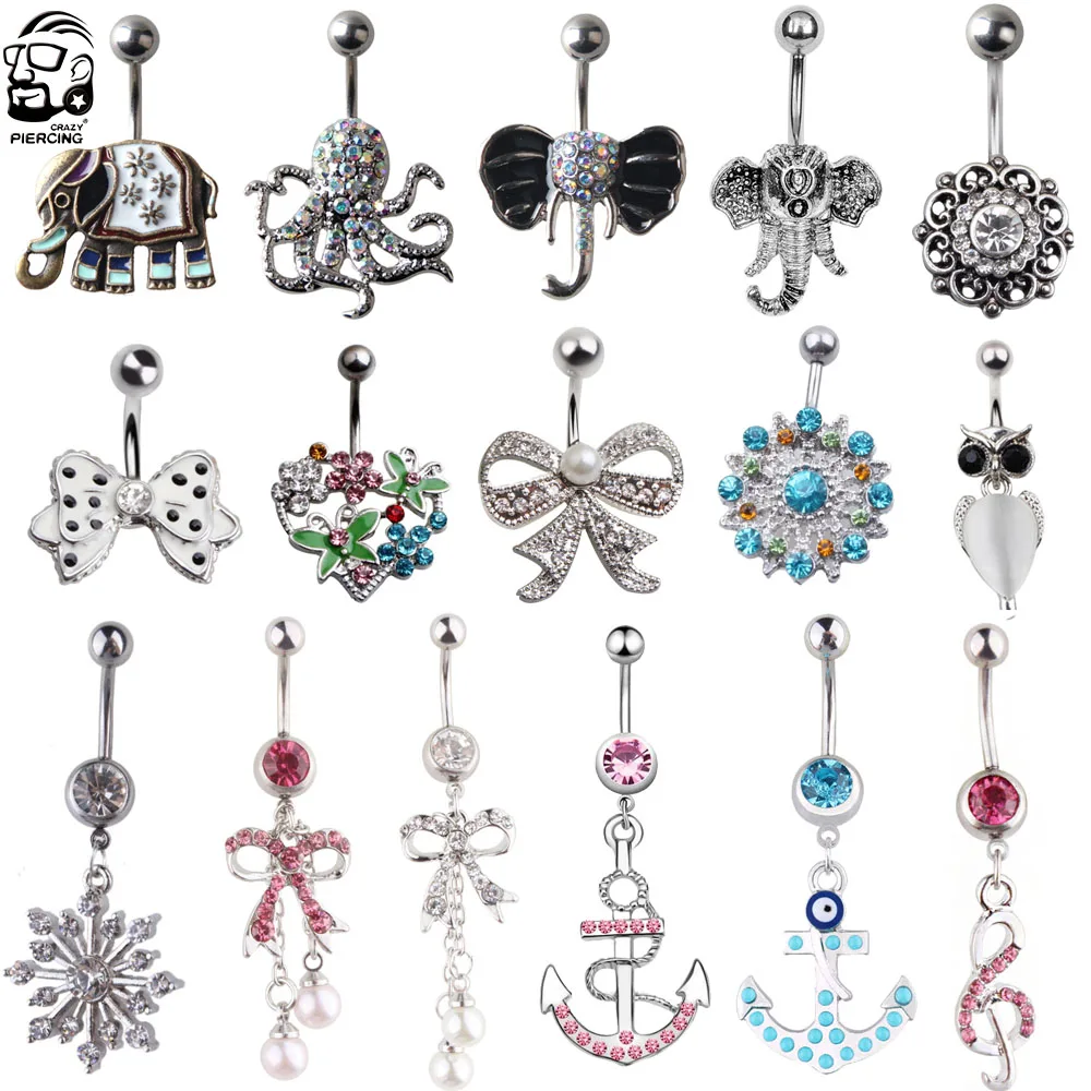 Multi-Styles Octopus Elephant Steel Belly Button Rings 14G Vintage Dangled Belly Piercing Ombligo Christmas Series Body Jewelry