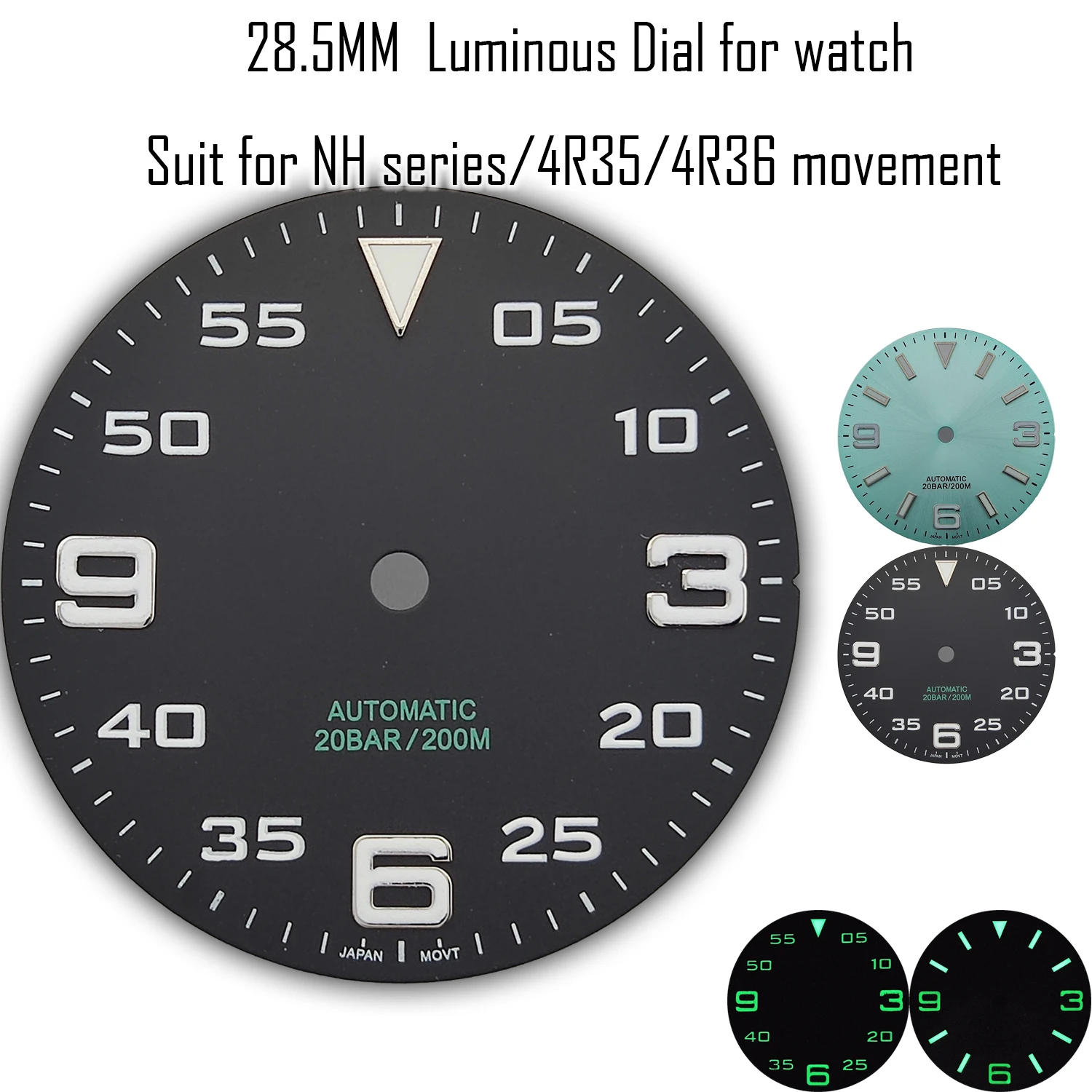 28.5mm NH35 Dial 4R35 Dial Luminous Number Indexes PT5000 Dial Refit Watch Accessories Customizable Wholesale Watch Dial