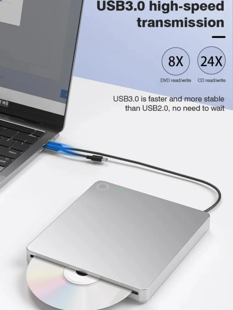Externer USB 3.0 Slot-In DVD-RW Brenner, tragbares CD/DVD-Laufwerk, hohe Geschwindigkeit, kompatibel mit Laptop und PC