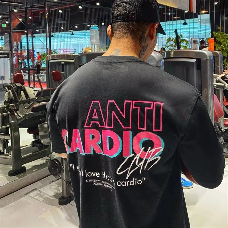 Summer anti-aerobic exercise oversized short-sleeved cotton T-shirt, gym fitness men's training cotton T-shirt top