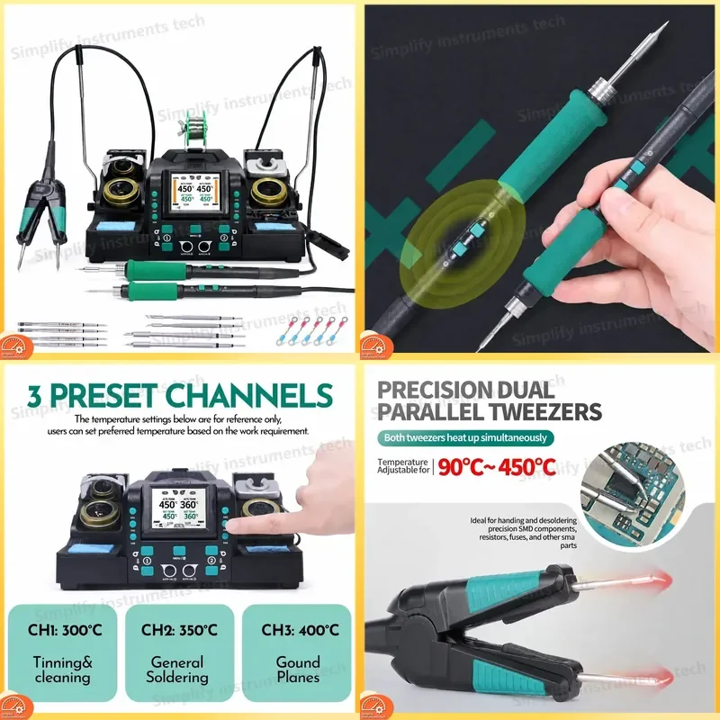2 in 1 Precision Soldering Station with Tweezers and C210 C245 Soldering Iron for Micro Component Rework BGA Repair SMD