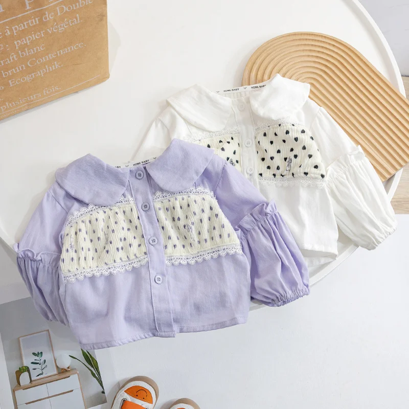 

LYY-Children's Clothing Girls' Doll Collar Love Shirt2024Spring and Autumn Fashionable Children's Casual All-Matching Cardigan T