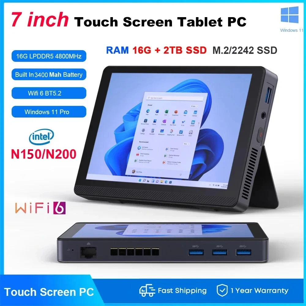 SZBOX S7 12th Gen Intel N150/N200 7 بوصة تعمل باللمس الكمبيوتر اللوحي Windows 11 LPDDR5 16GB Wifi6 BT5.2 الجيب المحمول كمبيوتر صغير