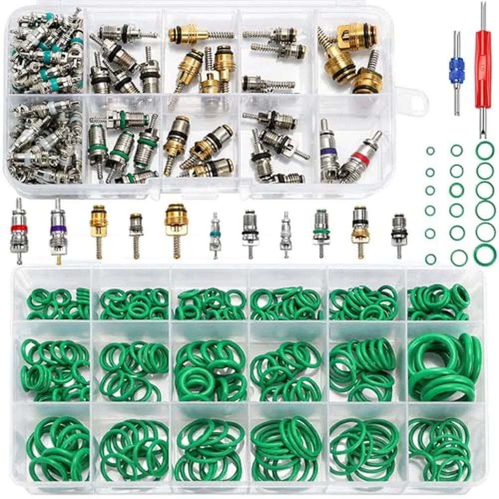 372 Pieces Car Air Conditioning Repair Kit R12 R134a O-Ring Set Valve Cores Car Auto Refrigeration Line Repair