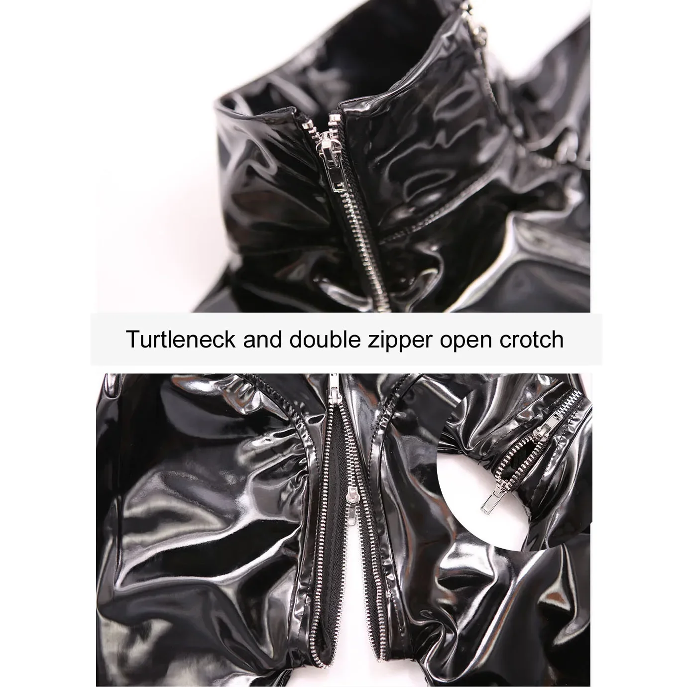 Sexy Women Cosplay Maid Bodysuit Zipper Open Wet Look PVC Catsuit Glossy Shiny PU Leather Open Crotch Tights Sexy Leotard Plus