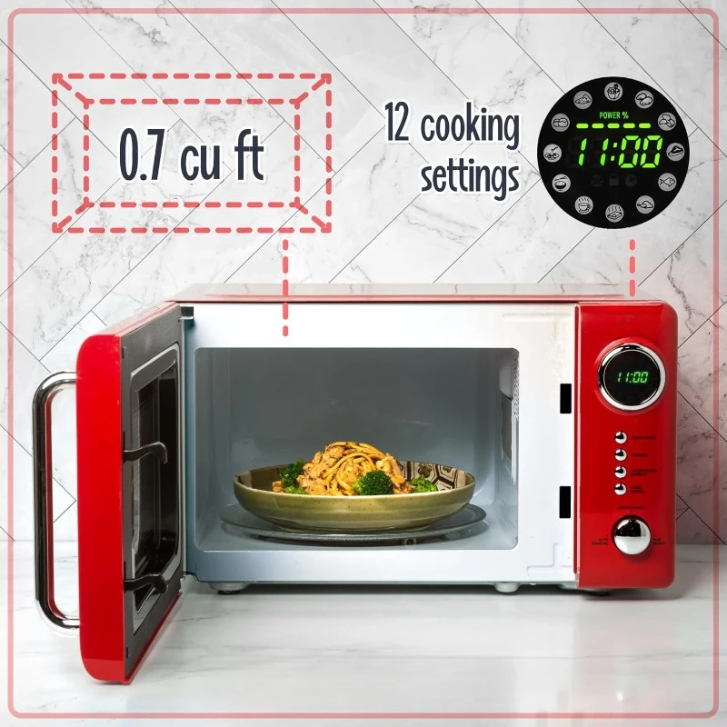 Retro Compact Countertop Microwave Oven - 0.7 Cu. Ft.  700-Watts with LED Digital Display